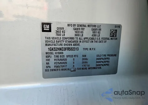 2015 GMC Yukon Xl K1500 Slt z USA, uszkodzony, nr VIN 1GKS2HKC0FR582313